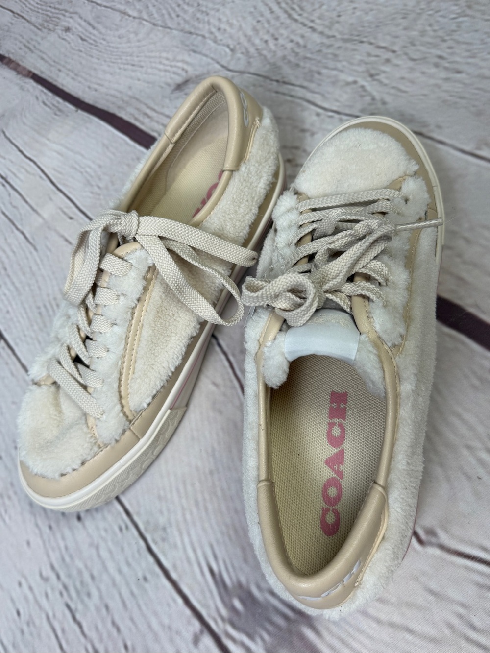 COACH New Citysole beige shearling lace-up platform sneakers NWT, size 6 - Picture 12 of 15
